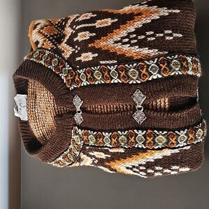 Vintage GANN SPORTY Norway 100% Wool Cardigan Sweater nordic Brown ORANGE
